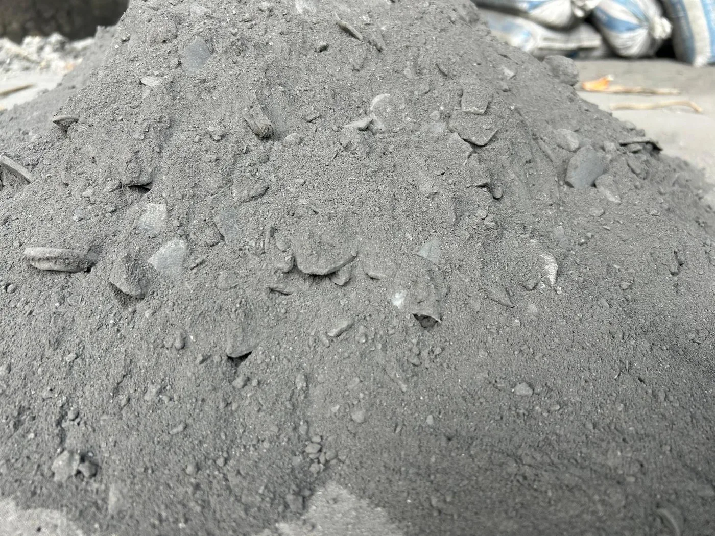 Close-up of aluminium dross, a secondary raw material recovered during melting