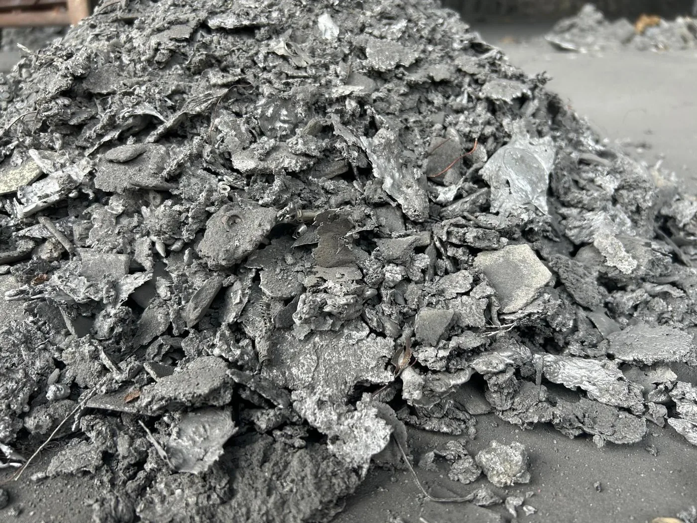 Close-up of aluminium slag, a by-product of melting and refining